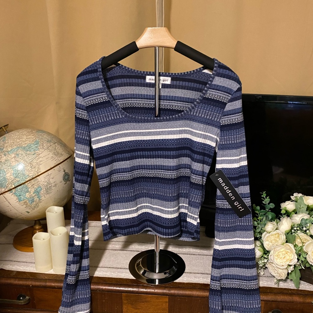 NWT Steve Madden Blue and White Striped Blouse